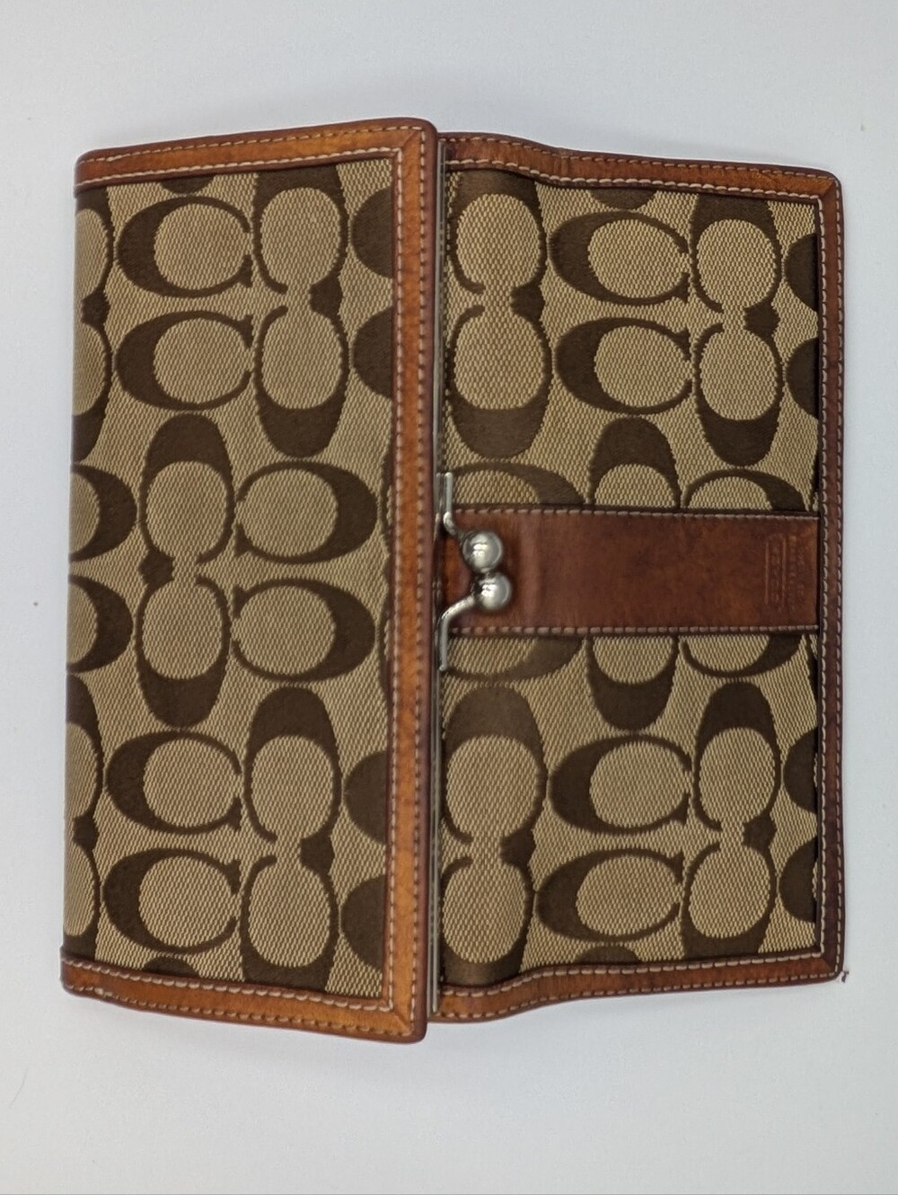 Coach Vintage Signature Kisslock Wallet Khaki Canvas Brown Leather Leatherware - Picture 4 of 16